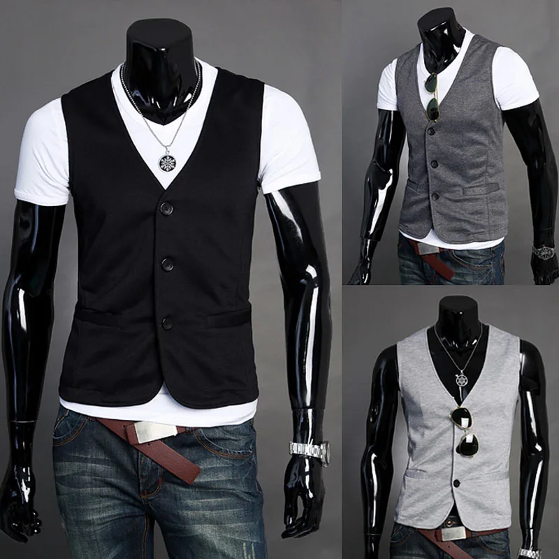 

2019 Brand Male New Men Solid Color Dress Vest Autumn Spring Fashion Sleeveless Jacket Casual Black Vest Men Slim Vest