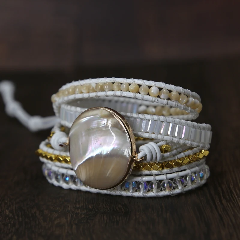 Уникальный натуральный корпус Шарм 5 браслет из переплетенных нитей ручная работа ракушка бисер коса кожаный браслет для женщин браслет ювелирные изделия