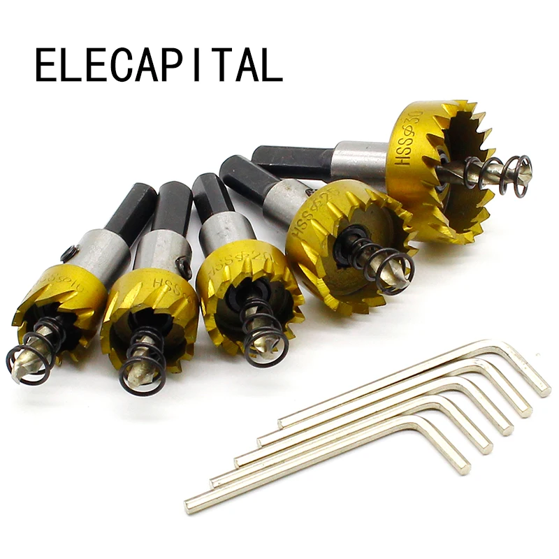

5pcs HSS Hole Saw Cutter Stainless Steel Metal Alloy Drill Bit Set 16/18.5/20/25/30mm with 5pcs Wrenches and Boxes