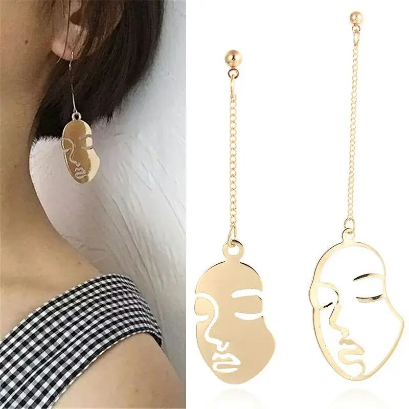 Асимметричные серьги с ажурным рисунком лица для женщин модные девушек оптовая
