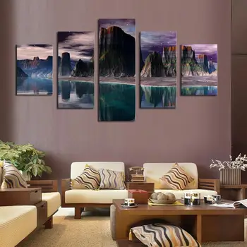 

5 Panels HD Beautiful Mountains and Green Lakes Canvas Print Oil Painting For Living Room Wall Art Picture Artwork Unframed