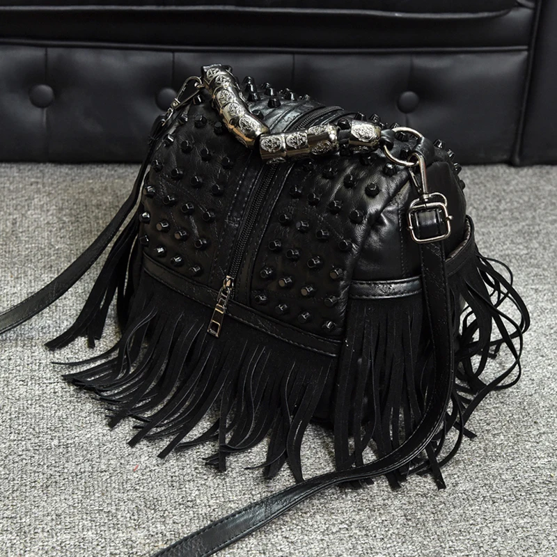 Сумка мессенджер LYKANEFU черная с заклепками и длинным ремнем|bags with|shoulder bagsmessenger bag |