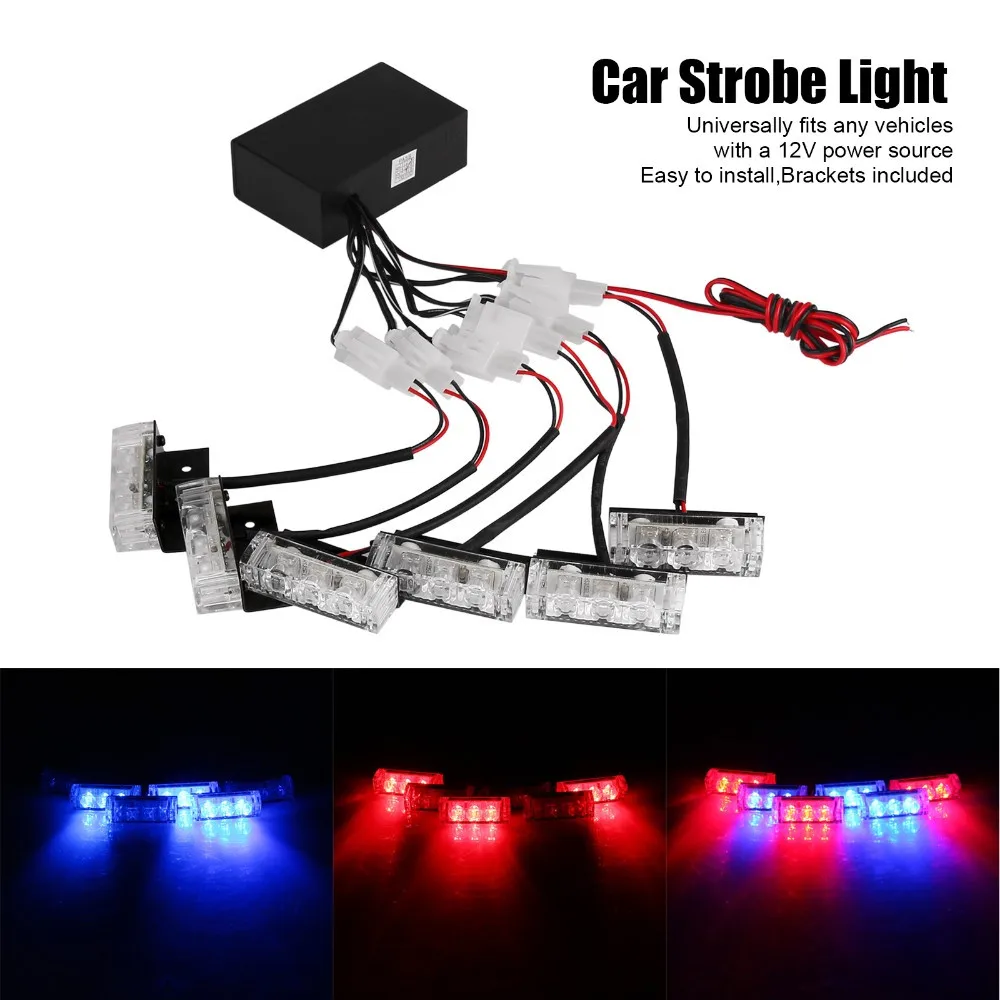 6x3 LED Universal Car Warning Strobe Flash Warning EMS Police Light Firemen Emergency Light Lamp