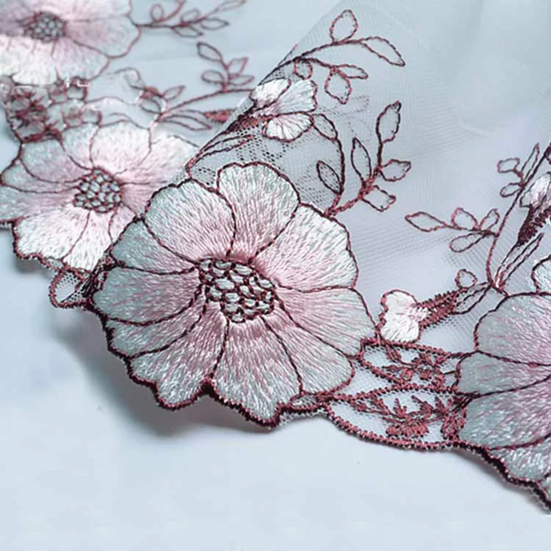 JX-LCLYL New Floral Tulle Lace Trim Ribbon Wedding Fabric Flower Embroidery Sewing DIY