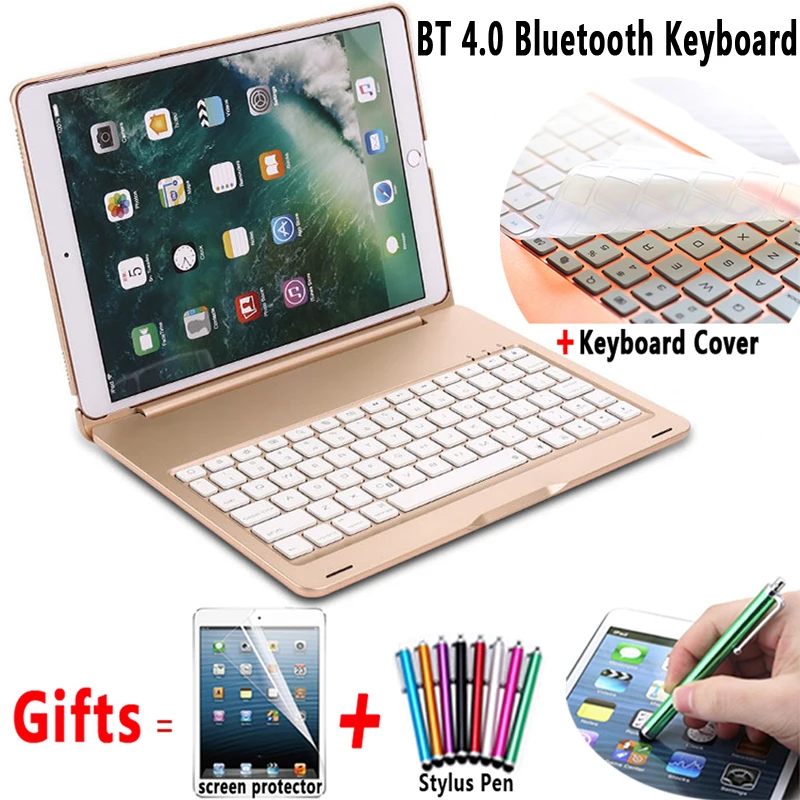 Aluminum Alloy Wireless Bluetooth Keyboard with Flip PC Case Cover for Apple iPad 9.7 2017 2018 A1822 A1823 A1893 A1954 Air 1 5