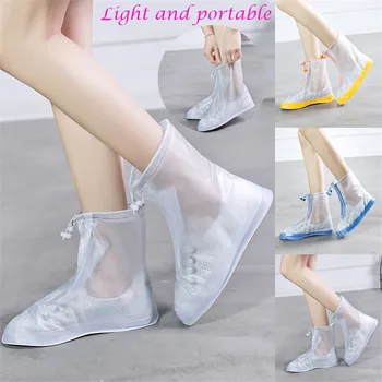 

Men Women Rain Shoes Cover Waterproof Boots Slip Resistant Flat Overshoes Covers Reusable Zipper For Motorcycle Cycling Bike
