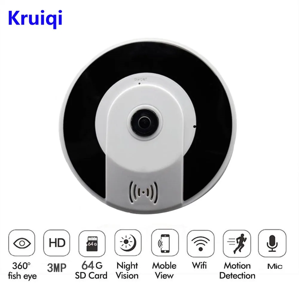 Kruiqi панорамная Беспроводная ip-камера аудио видео WiFi 3MP HD Рыбий глаз объектив