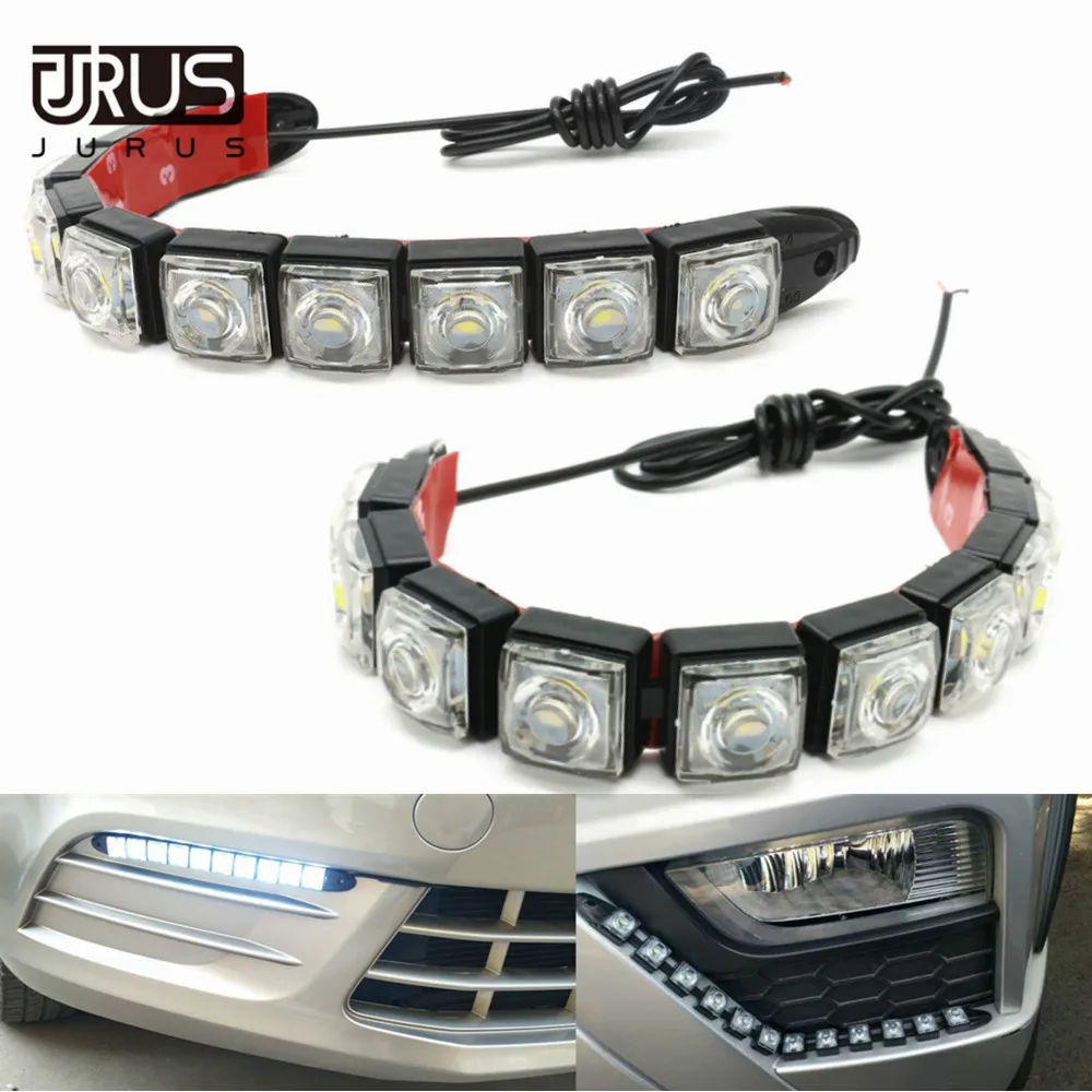 JURUS 2Pcs Car LED 12V Daytime Running Lights Flowing Light White Turn Signal Light Amber Flexible Led Strip Bar DRL Car-Styling