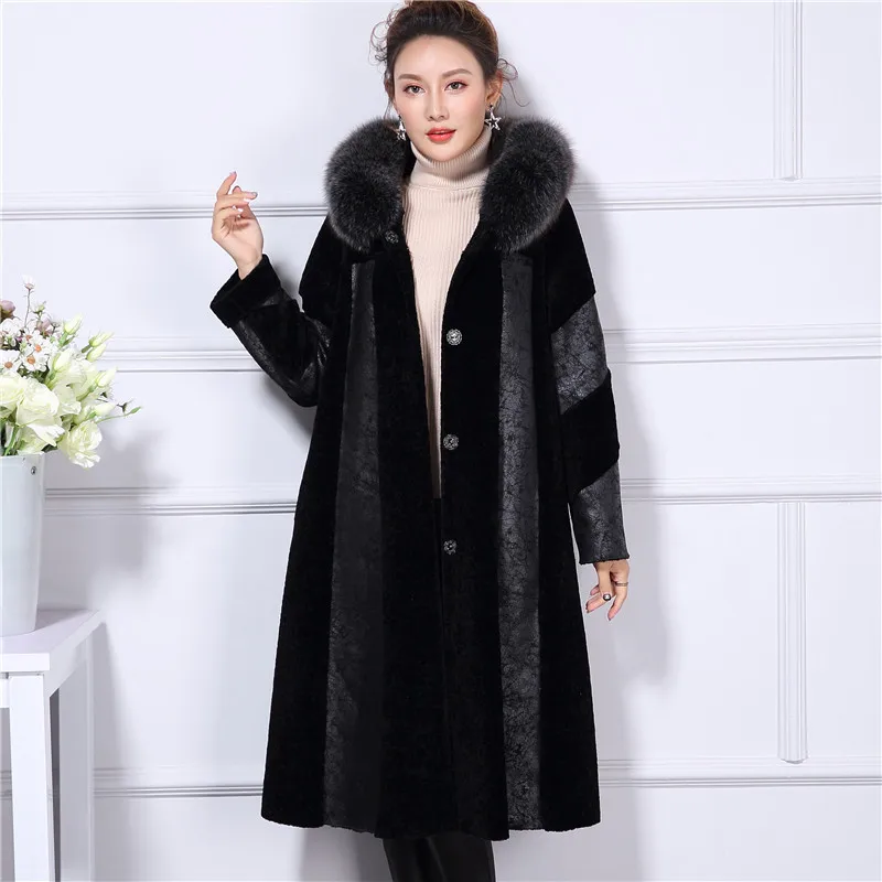 À Longue 2018 Tonte Col Wine De Capuchon black Véritable Épais Section Veste Lâche Le507 Renard Manteau Des D'hiver Une Moutons Red Chaud Femmes Nouveau Fourrure rxwq78r4
