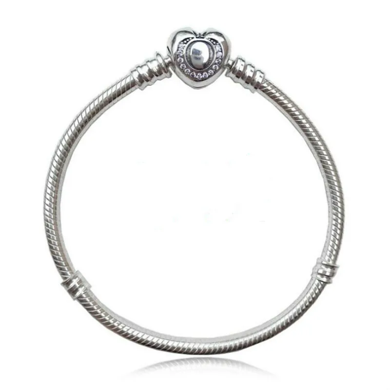 

Europe New 925 sterling silver DIY base chain bracelet logo heart shape charm glamour fashion snake bone chain