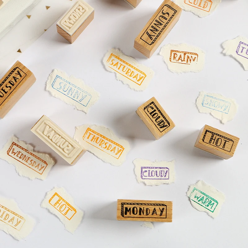 

14 pcs/set Week series stamp diy wooden rubber stamps for scrapbooking Handmade card diy stamp Photo Album Craft gift
