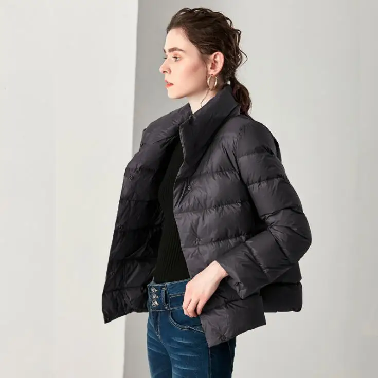 EORUTCI, зимнее пуховое пальто, для женщин, короткое, ультра-светильник, куртка, толстая, тонкая, винтажная, повседневная, черная, осеннее пальто, LM363