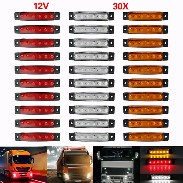 10X Amber 12V 24V 6 LED Truck Bus Boat Trailer Side Marker Indicators Light Lamp
