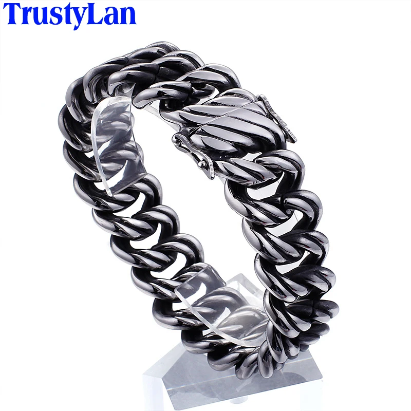 TrustyLan, твердый, нержавеющая сталь, 22 мм, широкий, тяжелый, мужской браслет-цепочка, панк-рок, мужские браслеты и браслеты,, байкерские ювелирные изделия