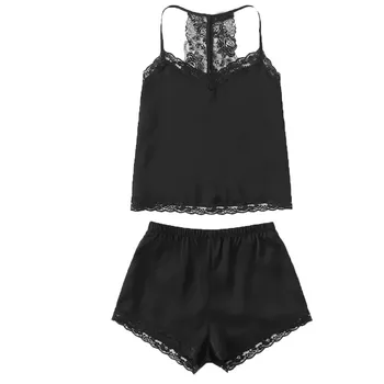 

2019 New Ladies Womens Sexy Satin Lace Trim Sling Sleepwear Lingerie Set Underwear Wholesale T4