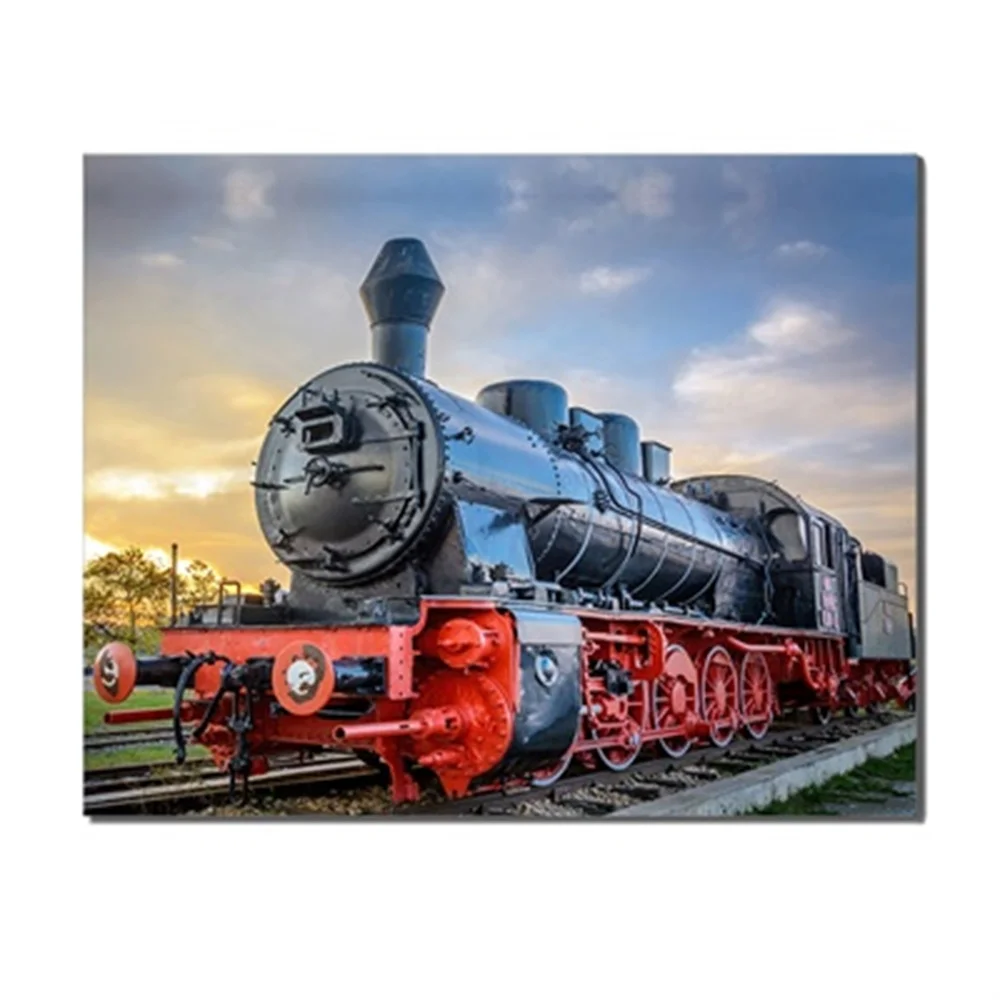 

Abstract Locomotive Sunrise Modern Canvas Oil Painting Wall Artwork for Living Room Bedroom Home Office Decoration No Frame
