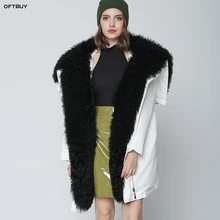 OFTBUY, зимняя женская куртка, длинная парка, верхняя одежда, натуральный мех монгольской овцы, пальто с воротником, Белый свободный пуховик, Новинка