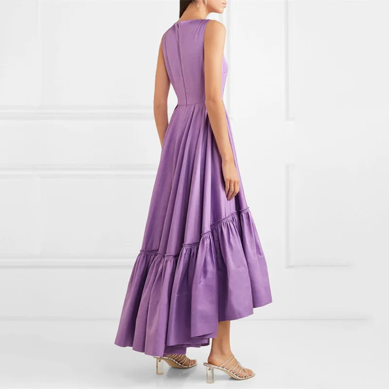 COLOREE Европейский Винтажный модный простой миди платье лето фиолетовый/розовый без рукавов Свободный Подол асимметричное платье