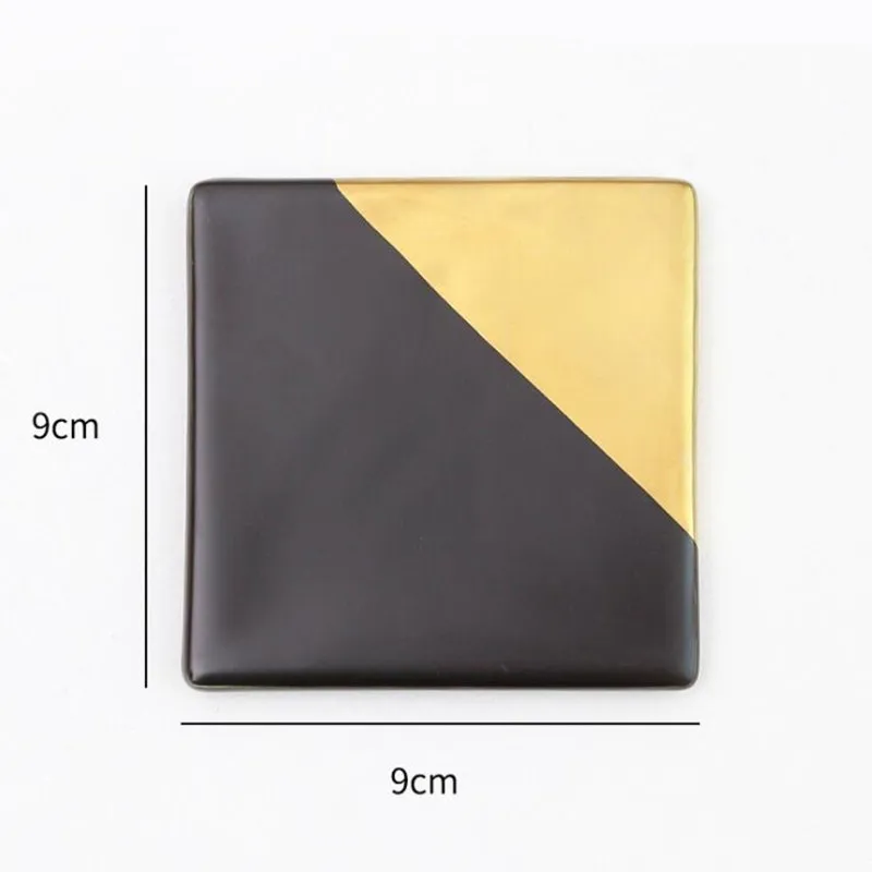 CFen A's Marble Grain Black Gold Plating Ceramic Coasters Cup Pad Mat Table bowl Placemat Coffee Tea Cup drink coasters 1pc