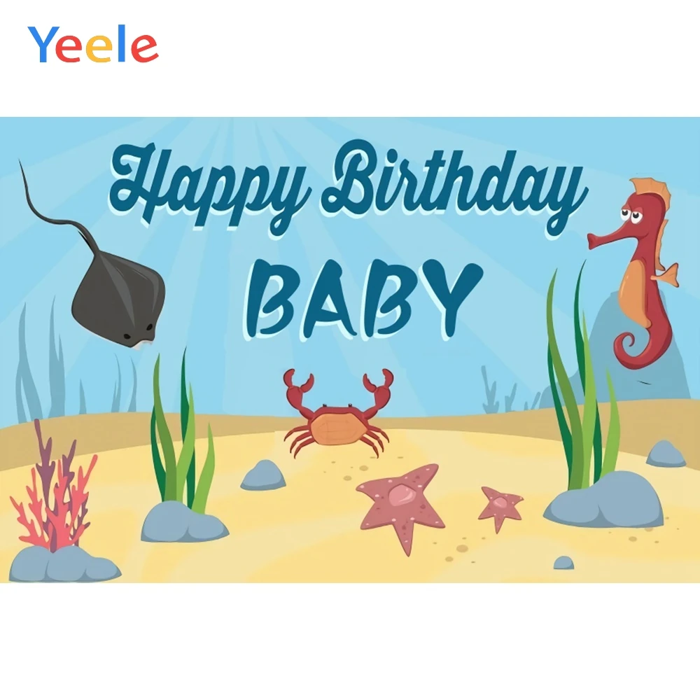 

Yeele Underwater World Crab Seaweed Baby Birthday Photography Backgrounds Customized Photographic Backdrops for Photo Studio