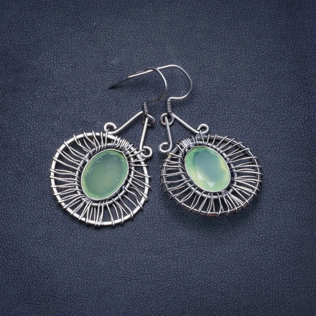 

Natural Chalcedony Handmade Unique 925 Sterling Silver Earrings 2" Y0208