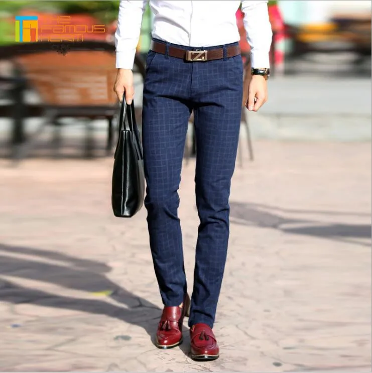 Business casual men blue pants Clearance