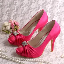 Wedopus Высокие Каблуки Свадебные Туфли Невесты Атласные Fuchisa Peep Toe Небольшой Платформе