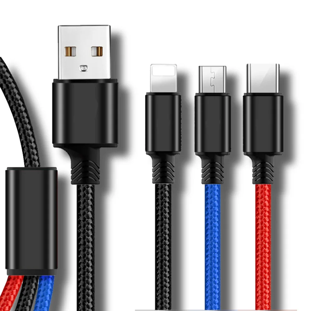 

Lighting Micro USB Type-C Charge Cable for IPhone 7 8 6 6s Plus X 10 Xiaomi 8 6 Samsung 3 In 1 Long Charging Cables 1.2 2M Line