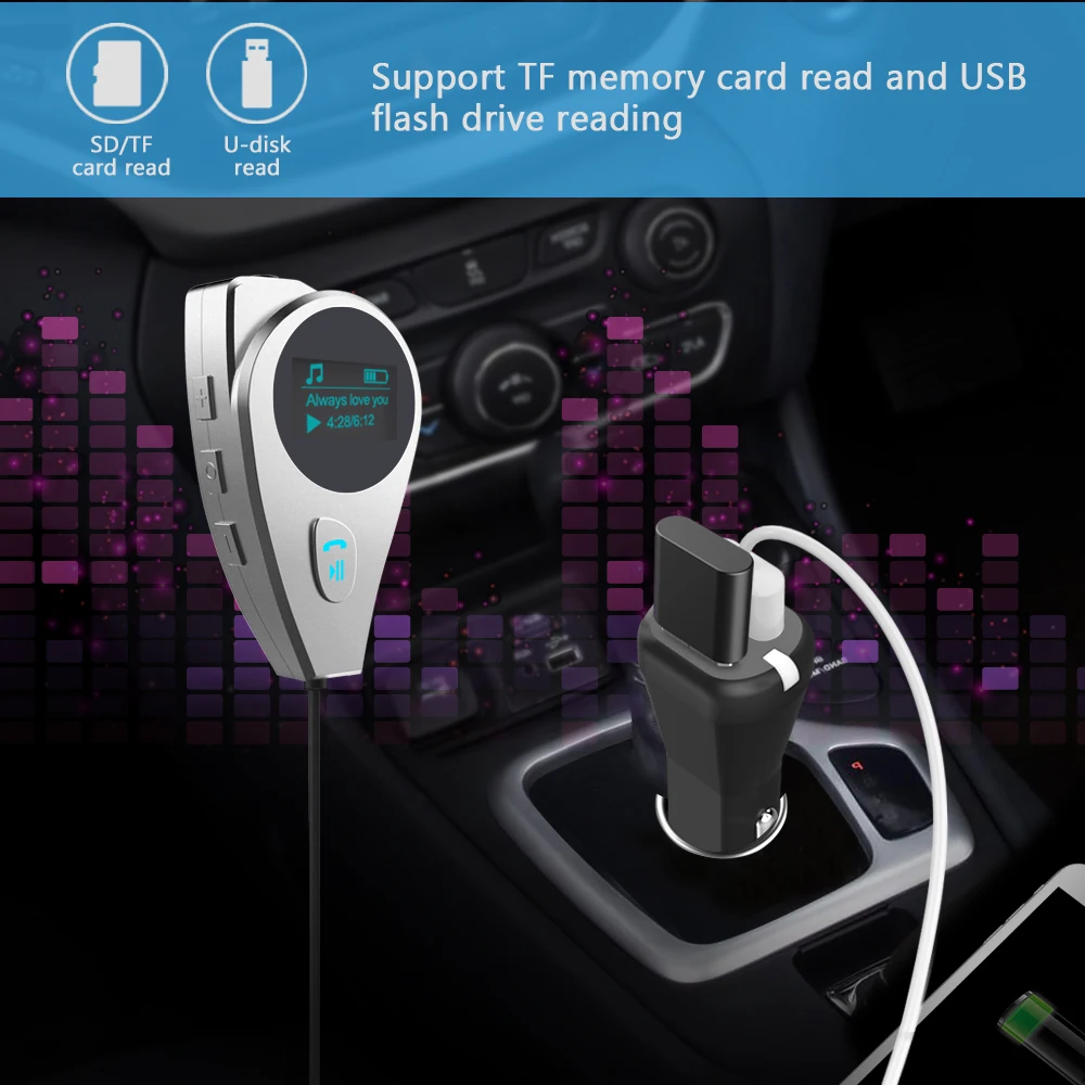 Nulaxy Magnetic Clip Car FM Transmitter Wireless Bluetooth FM Modulator Radio Car MP3 Players Support USB Flash Drive TF Card