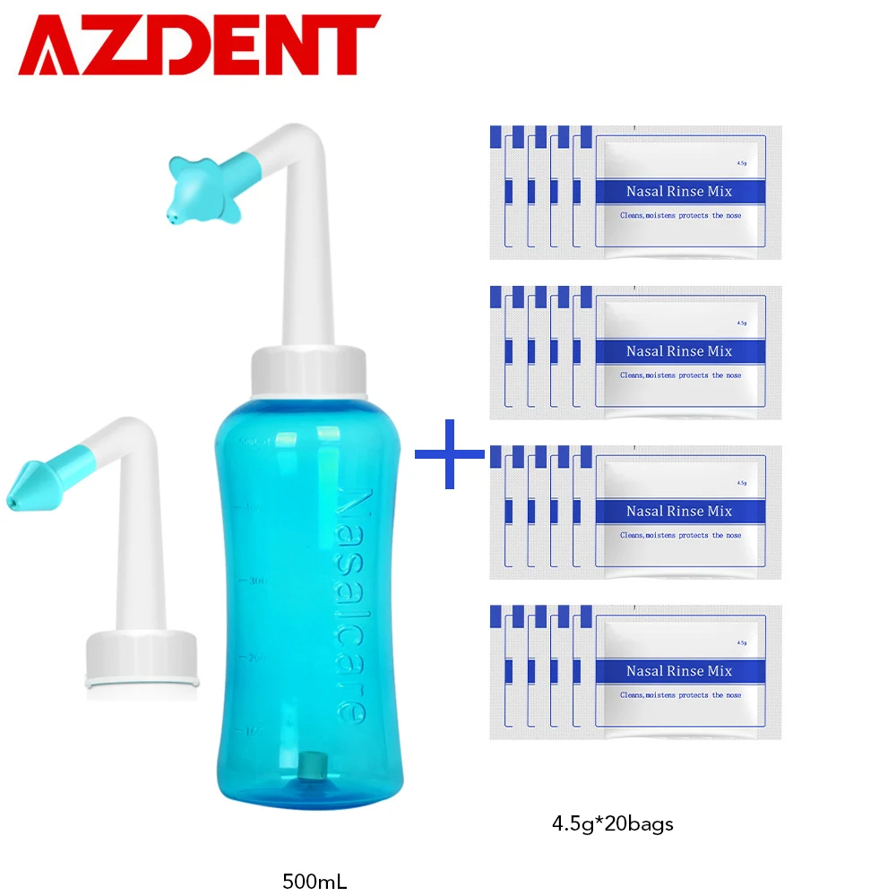 

500ML Nasal Wash Cleaner Adults Children + 20 Bags Salt Medical Healthy Neti Pot Nose Cleaning Device Nose Wash Cavity Cleaner