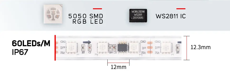 5 м WS2811 Светодиодные ленты DC12V Ультра-яркий высокоэффективных 5050 SMD RGB светодио дный s высокий свет адресные 30/48/60 светодио дный s/m