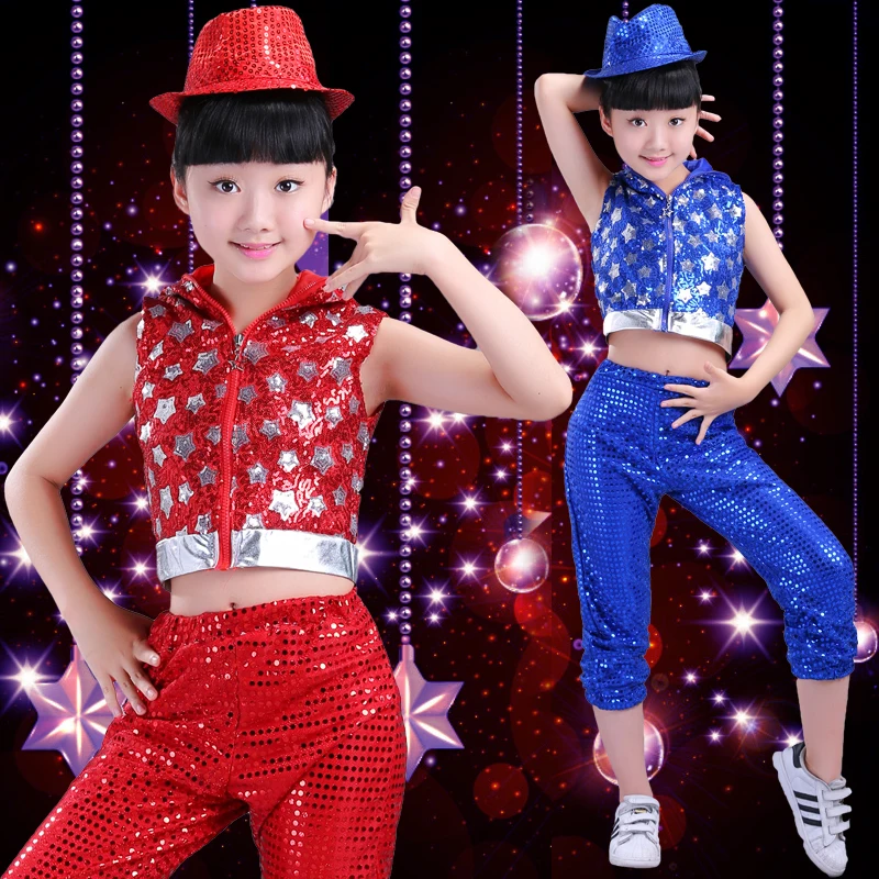 

Children's jazz dance costume primary and middle school students boys and girls sequins children's dance performance clothing