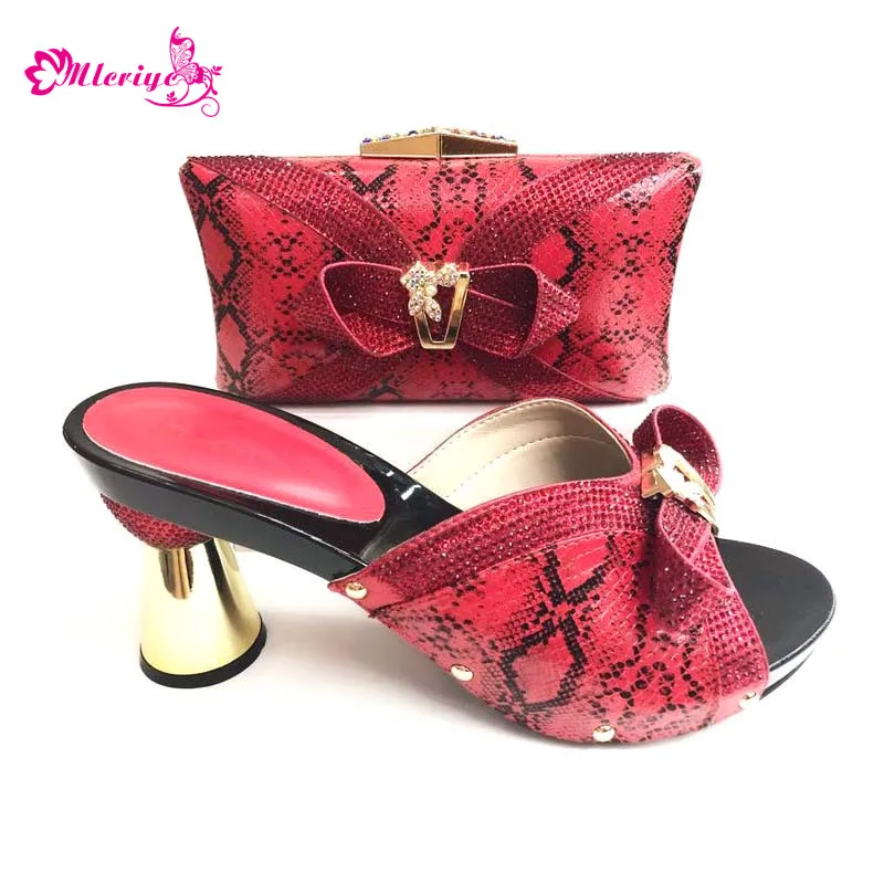 

0089 New red African Women Matching Italian Shoe and Bag Set Decorated with Rhinestone Italian Shoe with Matching Bga Set