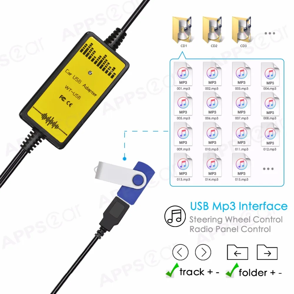 APPS2Car Автомобильный USB AUX адаптер аудио Mp3 CD Changer интерфейс для Toyota Camry 2005 2011 Celica 2003