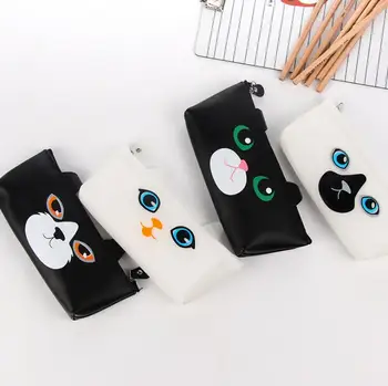 

Funny Big Eyes Cat PU Leather Pencil Case Stationery Storage Bag Escalar Papelaria Escolar School Supplies