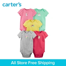 5pcs cute animals prints Cotton Expandable shoulders bodysuits sets Carter s baby girl Summer clothing sets