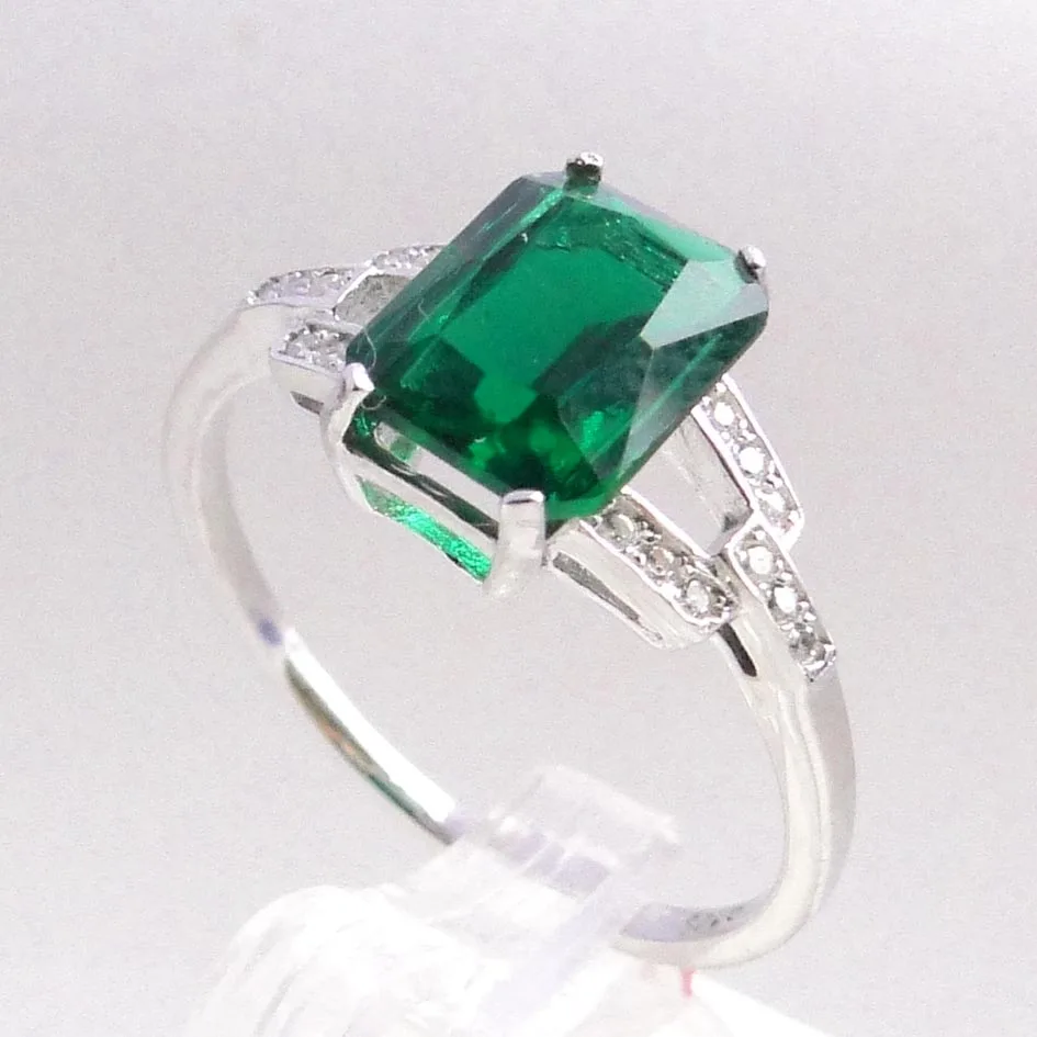 

New Arrival Wedding Jewelry Stamped 925 Silver Rings For Women 100% Sterling Silver Rings Green Color Stone Rings Wedding Rings