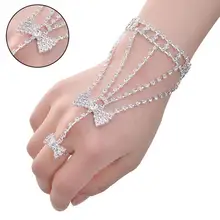 Мода сердце лук горный хрусталь браслет для перчаток рука задняя цепь украшения для пальцев Горячая