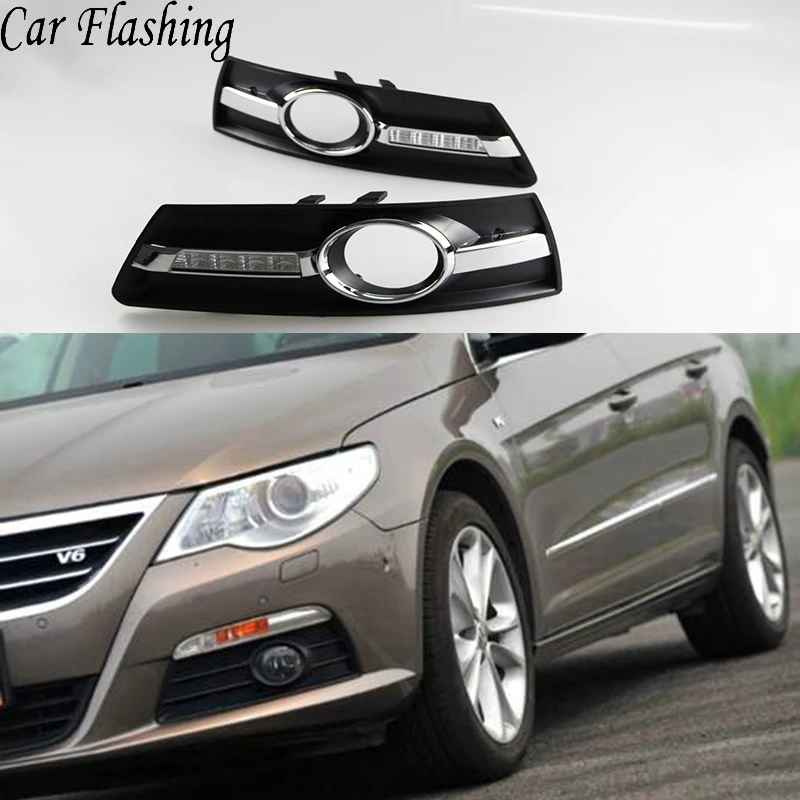 

Car Flashing 2Pcs DRL for VW PASSAT CC 2009 2010 2011 2012 2013 12V LED CAR DRL Daytime running lights with fog lamp hole cover