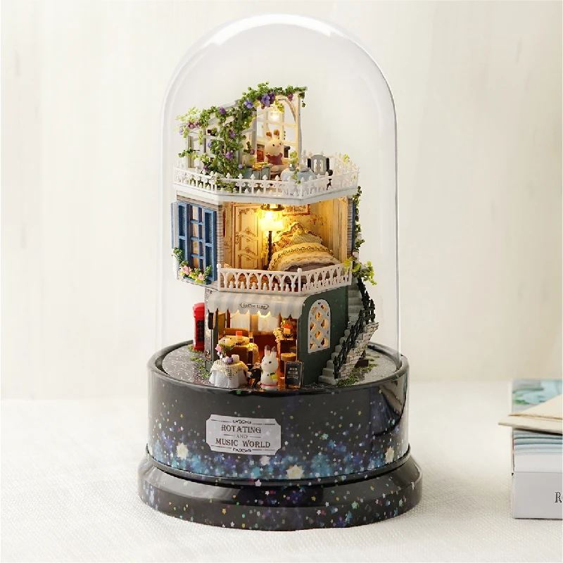 

Elegant Dollhouse Miniature DIY Doll House With Furnitures Wooden House Birthday Gift For Kids With Dust Cover Music B026 #E