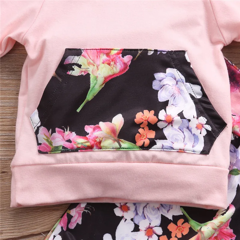Pudcoco/Осенняя Одежда для новорожденных девочек топы с капюшоном и карманами и цветочным принтом+ штаны bebe/комплект одежды из хлопка для девочек