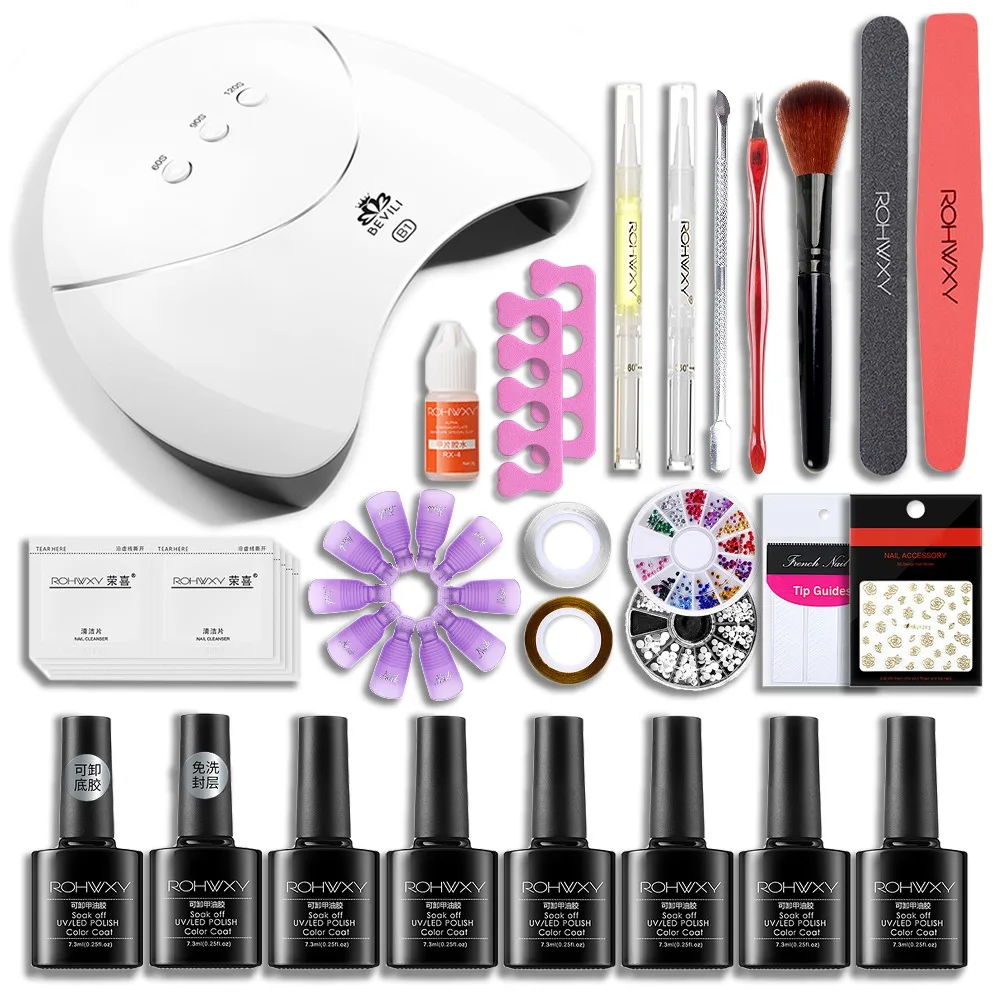 

ROHWXY Manicure Set Profissional UV Gel Nail Polish Set Kits With 36W UV LED Lamp Soak Off 6 Colors&Base Top Nail Art Tools