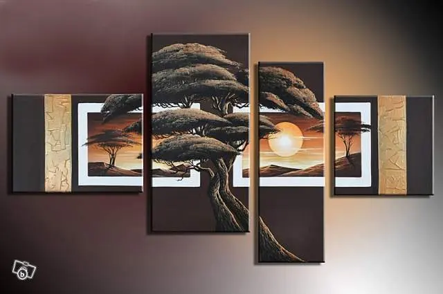 

hand-painted wall art white SunshineWindow tree hill home decoration abstract Landscape oil painting on canvas 4pcs/set mixorde