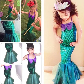 

Hot Fashion Summer Girls Princess Dresses Fishtail Kids Ariel Little Mermaid Dress Halloween Party Cosplay Costume SMA66