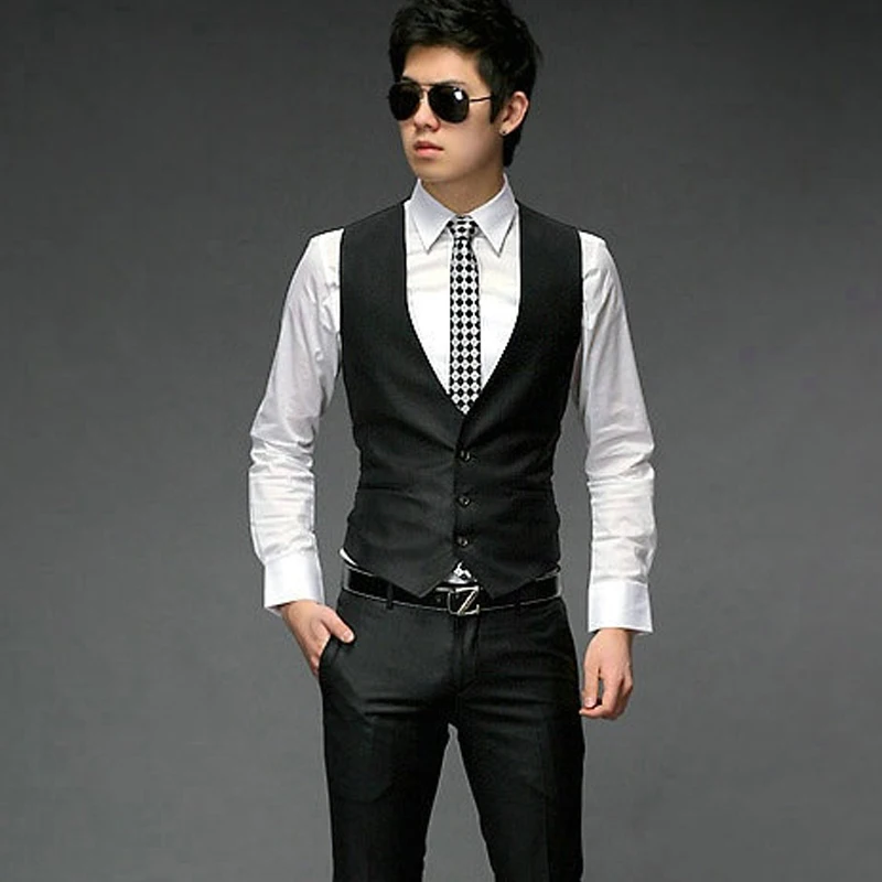 Free Shipping mens suits with vests suit vest for men fashion 3 buttons wholesale Casual Top ...