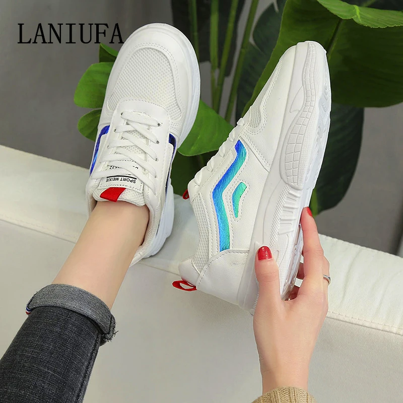 

Spring New Designer Wedges White Shoes Female Platform Women Tenis Feminino Casual flats running Female Shoes Woman mujer #304