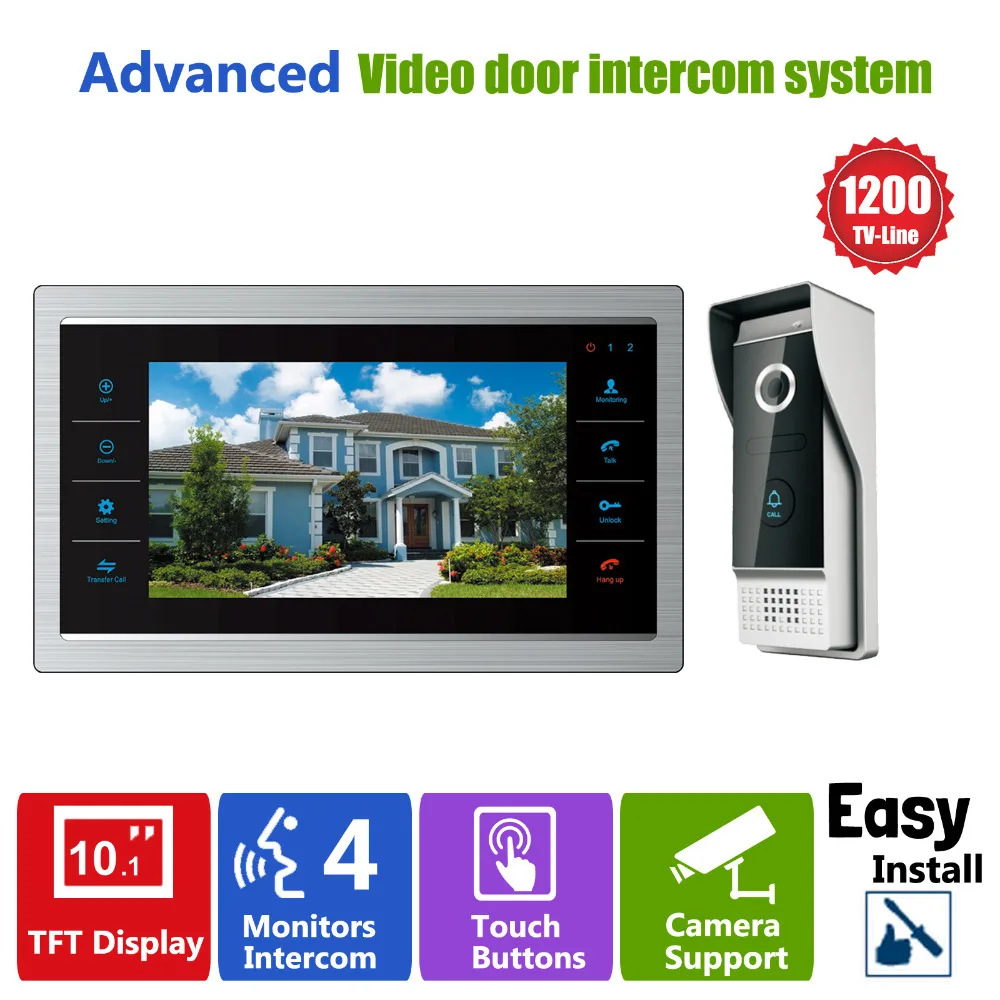 bilder für Homefong 10 zoll TFT LCD Video-türsprech Türklingel System mit Kamera 3,7 MM Objektiv 1200TVL 1VS1 Home Wohnung Kit bilder für Homefong 10 zoll TFT LCD Video-türsprech Türklingel System mit Kamera 3,7 MM Objektiv 1200TVL 1VS1 Home Wohnung Kit