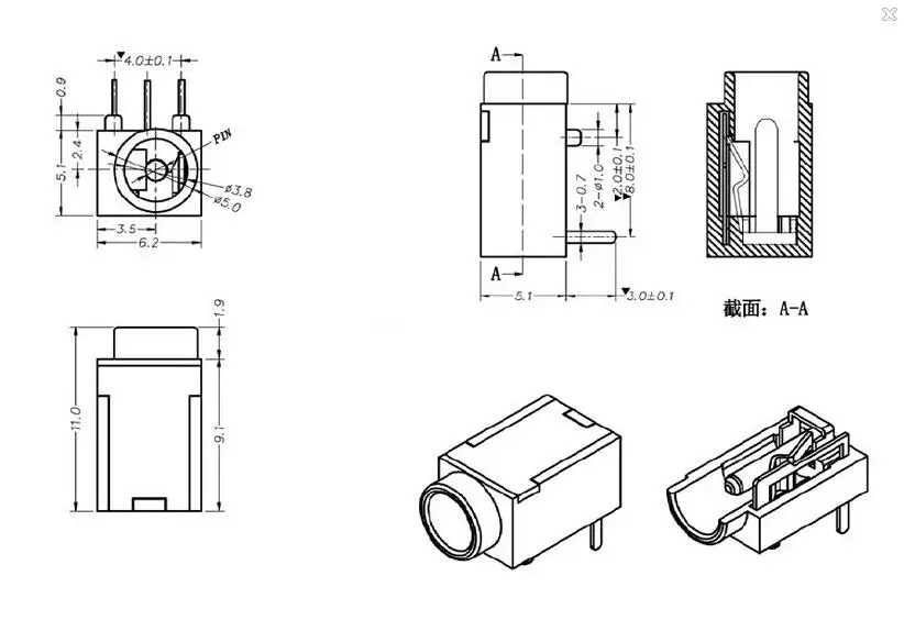 10 шт. DC Мощность выход DC003 DC003A 3 фута 5V 2A DC-003A 3,5*1,3 мм