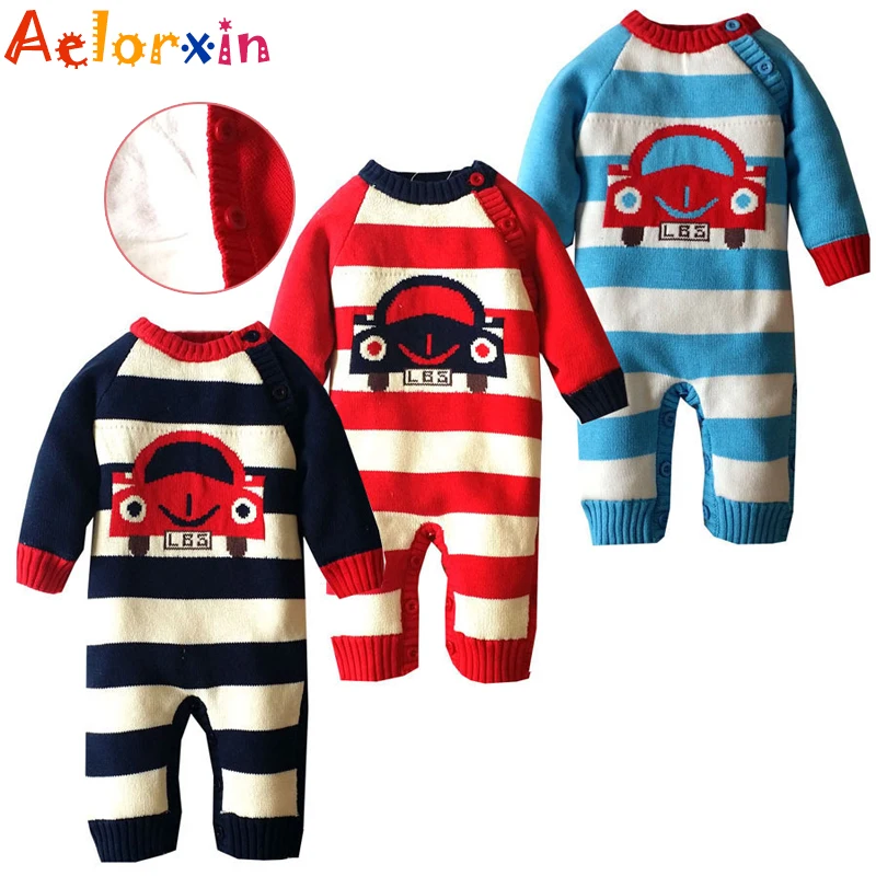 Newborn Winter Cartoon Car Baby Rompers Infant Soft Cotton Thick Baby