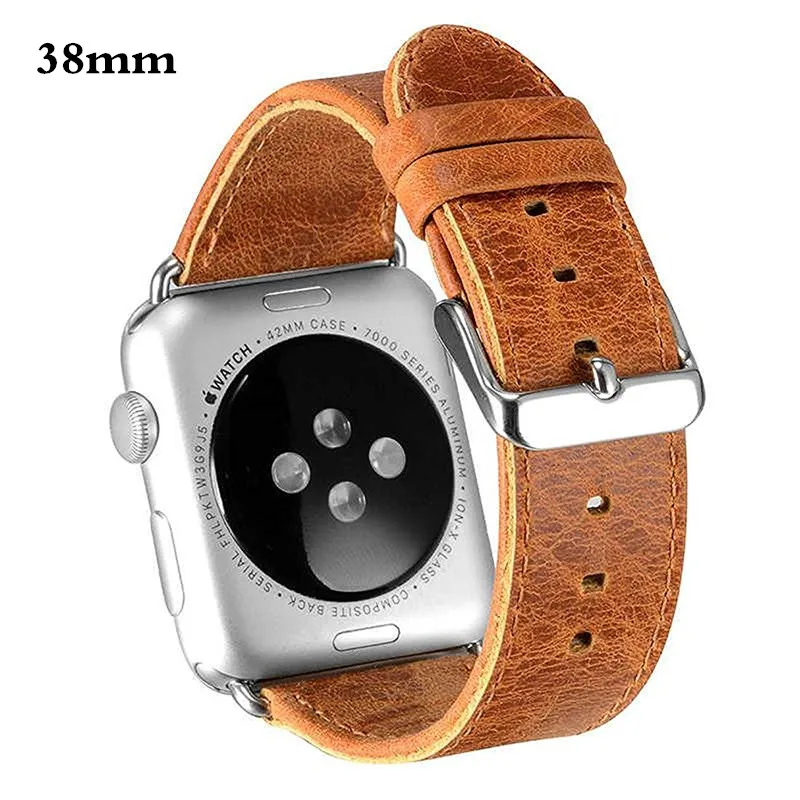 Ремешок из натуральной кожи для apple watch band apple watch 5 4 3 44 мм/40 мм 42 мм 38 мм crazy horse классическая металлическая застежка ремешок для часов - Цвет ремешка: 38mm orange